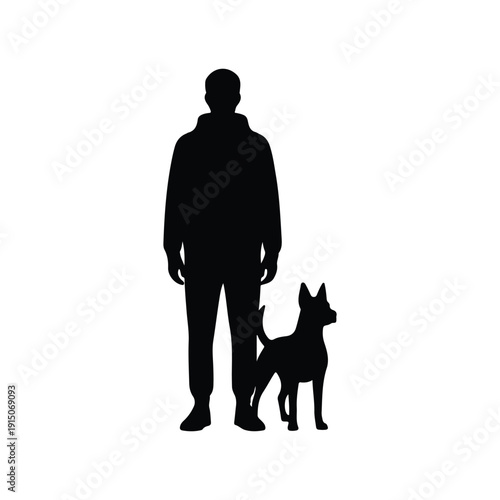 Person Standing with Dog Silhouette Vector