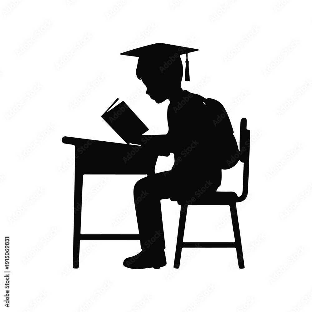 Fototapeta premium Graduate Student Studying Book Silhouette Vector