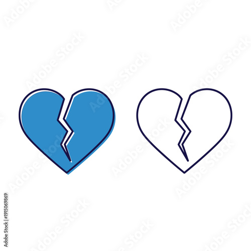 Broken Heart Icon in Blue and Outline Style.