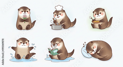 Adorable otter characters in various daily activities