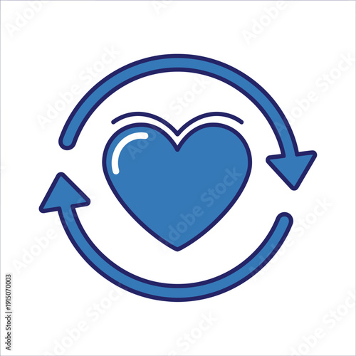 Blue heart icon surrounded by circular arrows symbolizing love and reciprocity.