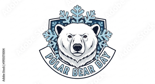 Polar bear head with snowflakes on polar bear day logo white background