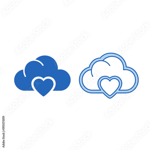 Cloud icons with heart symbolizing love and affection in digital design.