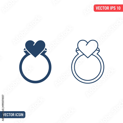Two minimalist ring icons with heart-shaped gemstones, one filled and one outlined.