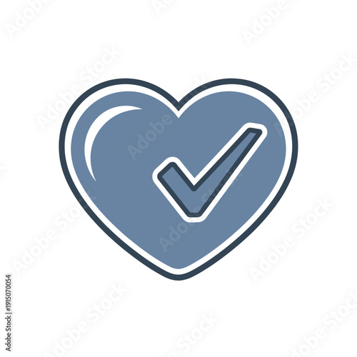 Blue heart icon with checkmark symbolizing approval and love.