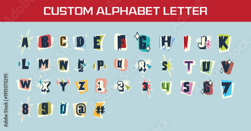 Retro Alphabet Letters & Numbers Collection Vintage Cutout Style Graphic Design Elements