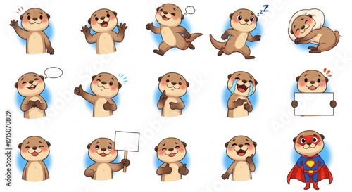 Cute otter emoticon set for digital communication and design