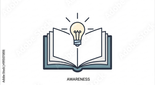 Open book with glowing lightbulb symbolizing awareness and knowledge