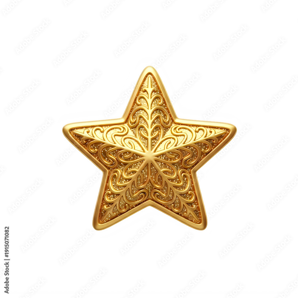 Fototapeta premium A small glittery star with a shiny golden texture and reflective surface isolated on transparent background