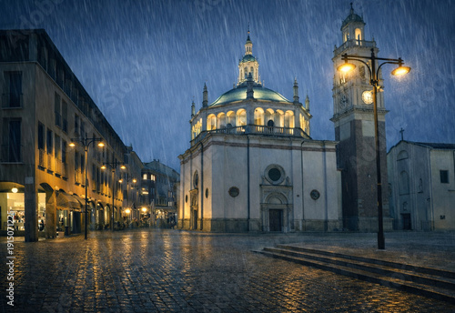 Sanctuary of Santa Maria di Piazza in Busto Arsizio, Italy at night