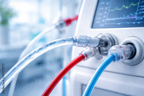 Wallpaper Mural Dialysis machine medical tube hospital equipment nephrology concept intensive care life support healthcare blue sterile clinical dialysis machine tube connection nephrology concept healthcare Torontodigital.ca