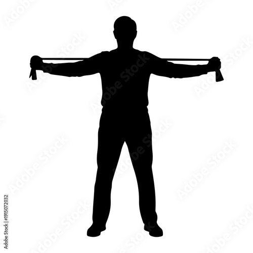 Man Exercising with Resistance Band, Silhouette, Fitness Vector Illustration