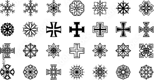 Decorative Ornamental Cross and Pattern Icon Vector Set for Graphic Design Elements
