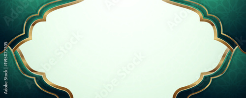 Luxury green and gold ornamental frame on cream Islamic background