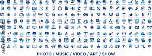 Creative Media Production and Entertainment Tools Solid Icons Set