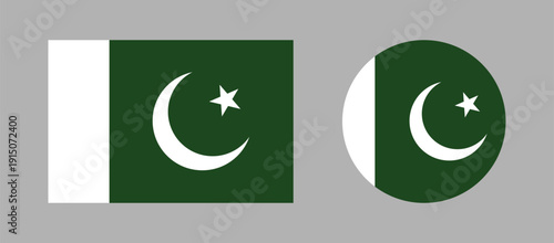 Flag of Pakistan button in round, rectangular shape. Set of Pakistan flag rectangle, circle icons. National Pakistan flag background, badge, banner collection.