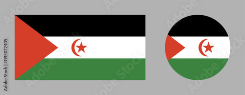 National flag of Western Sahara button. Western Sahara , rectangle, circle flag icons. Set of Round, rectangular flag badge, background, banner.