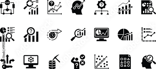 Data Analytics and Business Intelligence Solid Icons Set