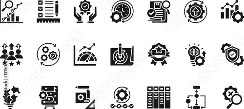 Business Analytics Strategy and Process Management Solid Icons Set