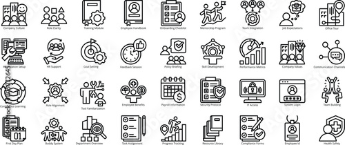 Title: Modern Employee Onboarding and Workplace Training Line Icons Set