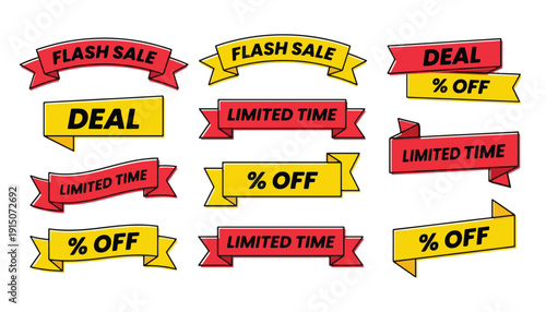 Set of colorful sale and discount banners for marketing