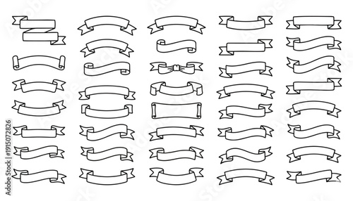 Collection of Various Decorative Ribbons and Banners for Design