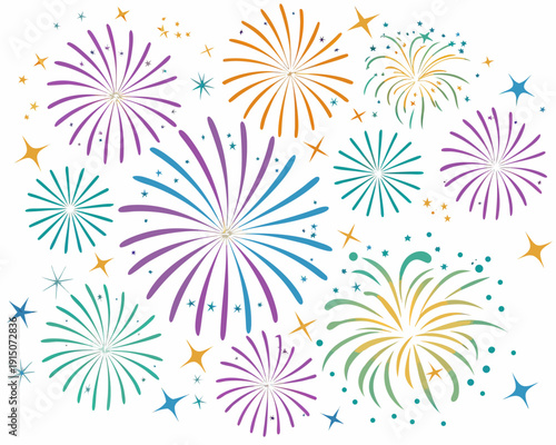 Colorful fireworks display with vibrant bursts and sparkling trails