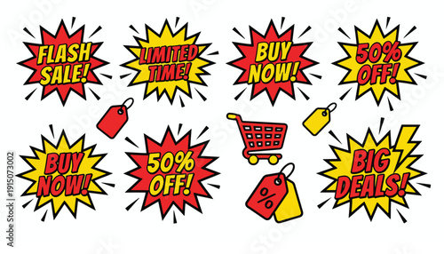 Flash Sale and Big Deals Collection with Shopping Cart and Tags