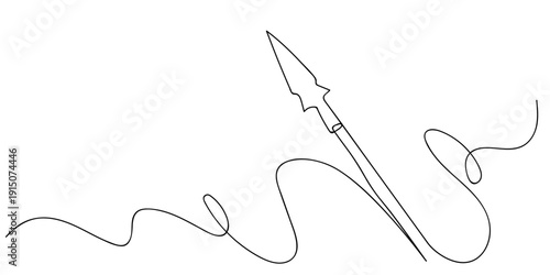 Single continuous line art style spear, ancient weapon. Line art Illustration Editable stroke.