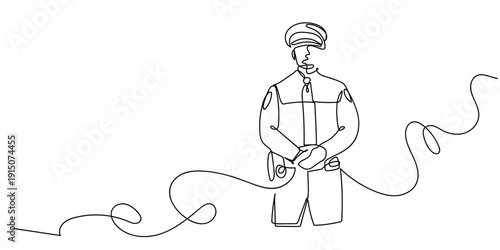 Single continuous line art style: Uniformed police officers standing guard. Line art Illustration Editable stroke.
