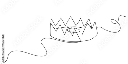Single continuous line art style, animal trap, bear trap. Line art Illustration Editable stroke.