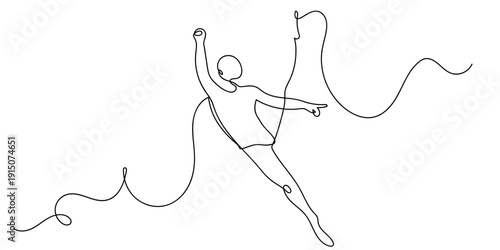 Single continuous line art style: Gymnast doing split jump. Line art Illustration Editable stroke.