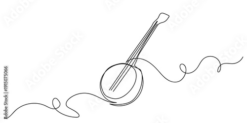 Single continuous line art style. Banjo (Western musical instrument). Line art Illustration Editable stroke.