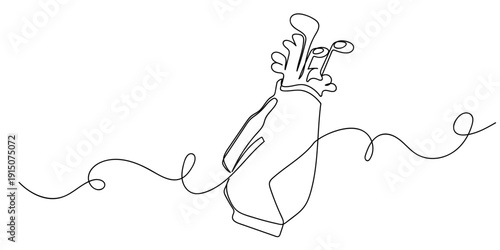 Single continuous line art style golf bag. Line art Illustration Editable stroke.