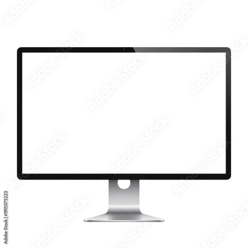 A modern computer monitor with a sleek black frame and a silver stand. isolated on transparent background