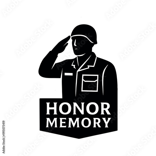 Military Soldier Saluting – Black and White Line Art Illustration