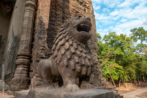 The pre-Angkorian ancient Sambor Prei Kuk temple in Kampong Thom province, Cambodia with lions.
