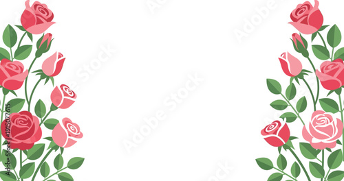Vibrant pink roses border illustration