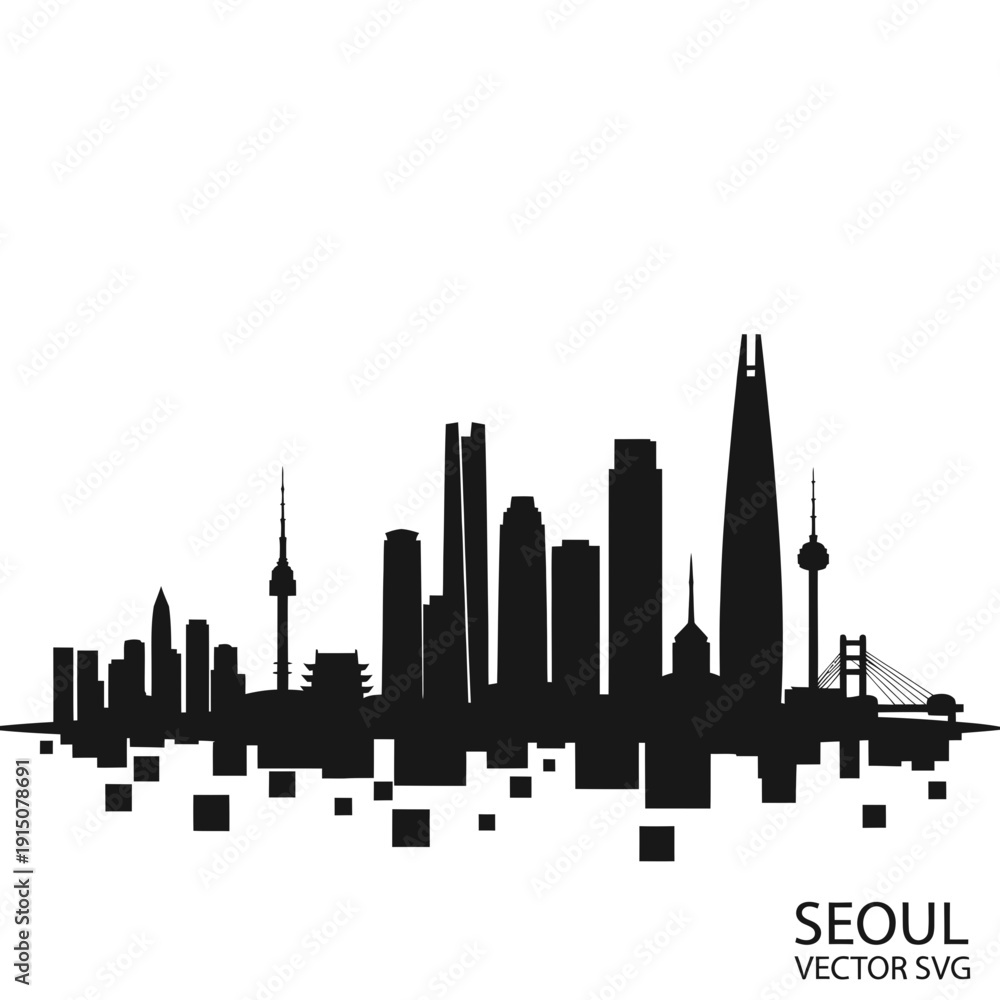 Obraz premium Seoul Skyline Silhouette Vector - South Korea Cityscape Art