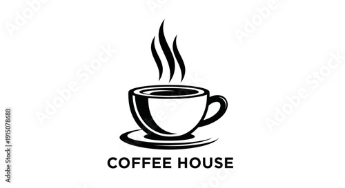 Modern Coffee House Logo with Steaming Cup and Saucer