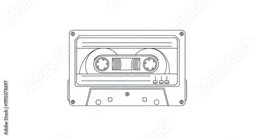 Retro Audio Cassette Tape Outline, Vintage Music Storage Media