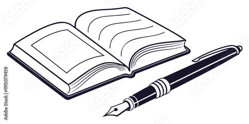 An open book with a quill pen resting on it, ready for writing.