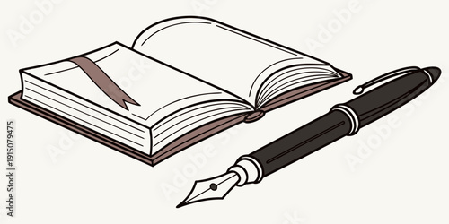 An open book with a pen resting on it, ready for writing or studying