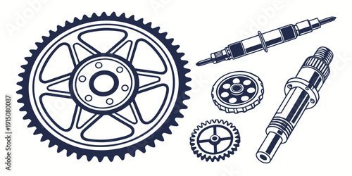 A detailed illustration of various mechanical components including gears and a pen.
