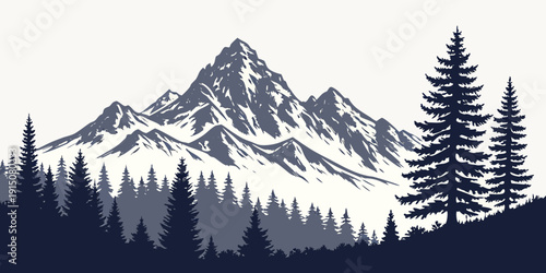 Majestic mountain peak towering over a serene forest landscape