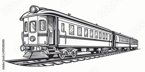 A vintage train traveling through a picturesque countryside landscape