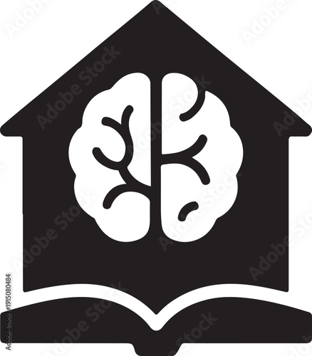 An open book with a house and brain symbolizing knowledge and learning. isolated on white background, illustration