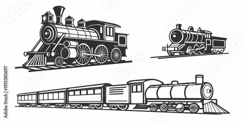 Historic steam locomotives showcasing different designs and eras of railway engineering