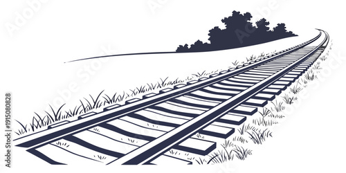 A detailed illustration of a railway track diverging into two directions