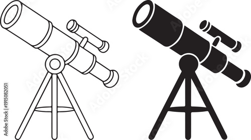 A comparison of a historical and modern telescope showcasing technological advancements isolated on white background, illustration